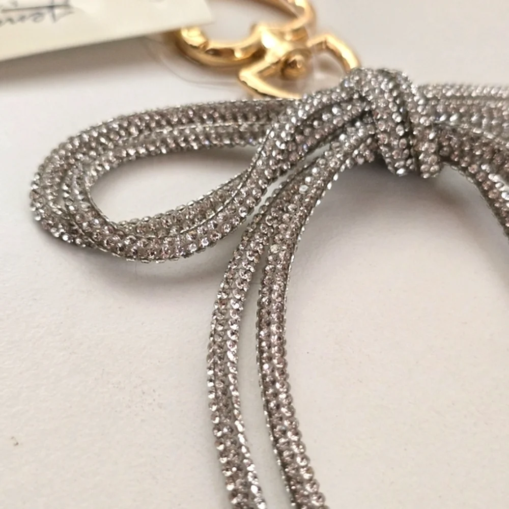 NEW Silver Clear Bling Studded Bow Keychain Bag Charm